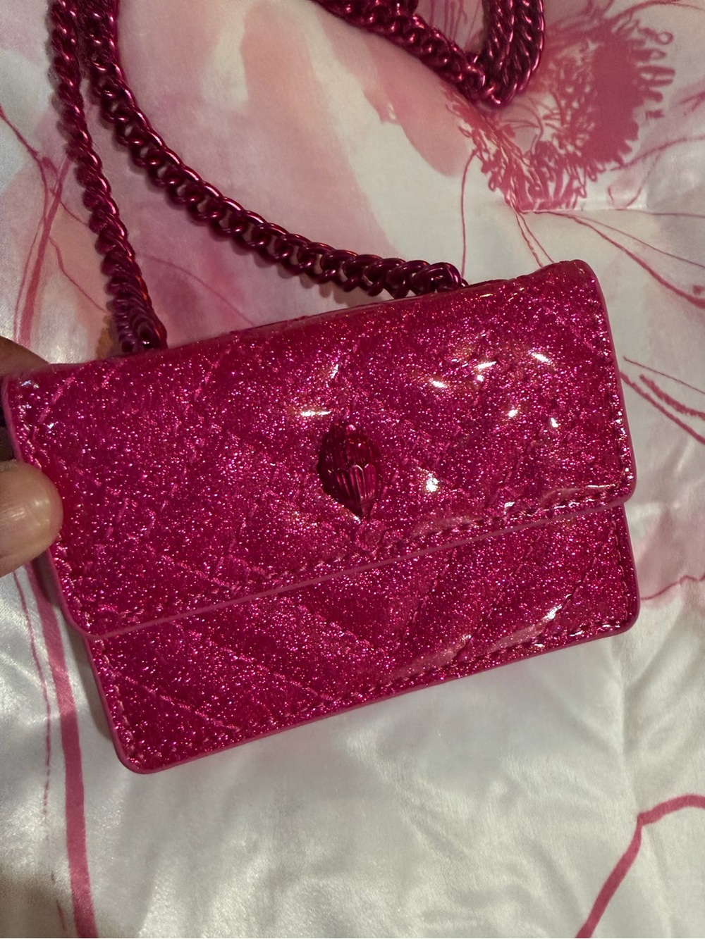 Kurt Geiger Hot Pink Glitter Mini Crossbody Bag - Picture 2 of 7